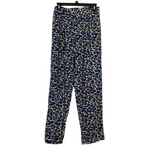 Sea New York Blue Black Leopard Print 100% Silk Straight Leg Pants Size 2